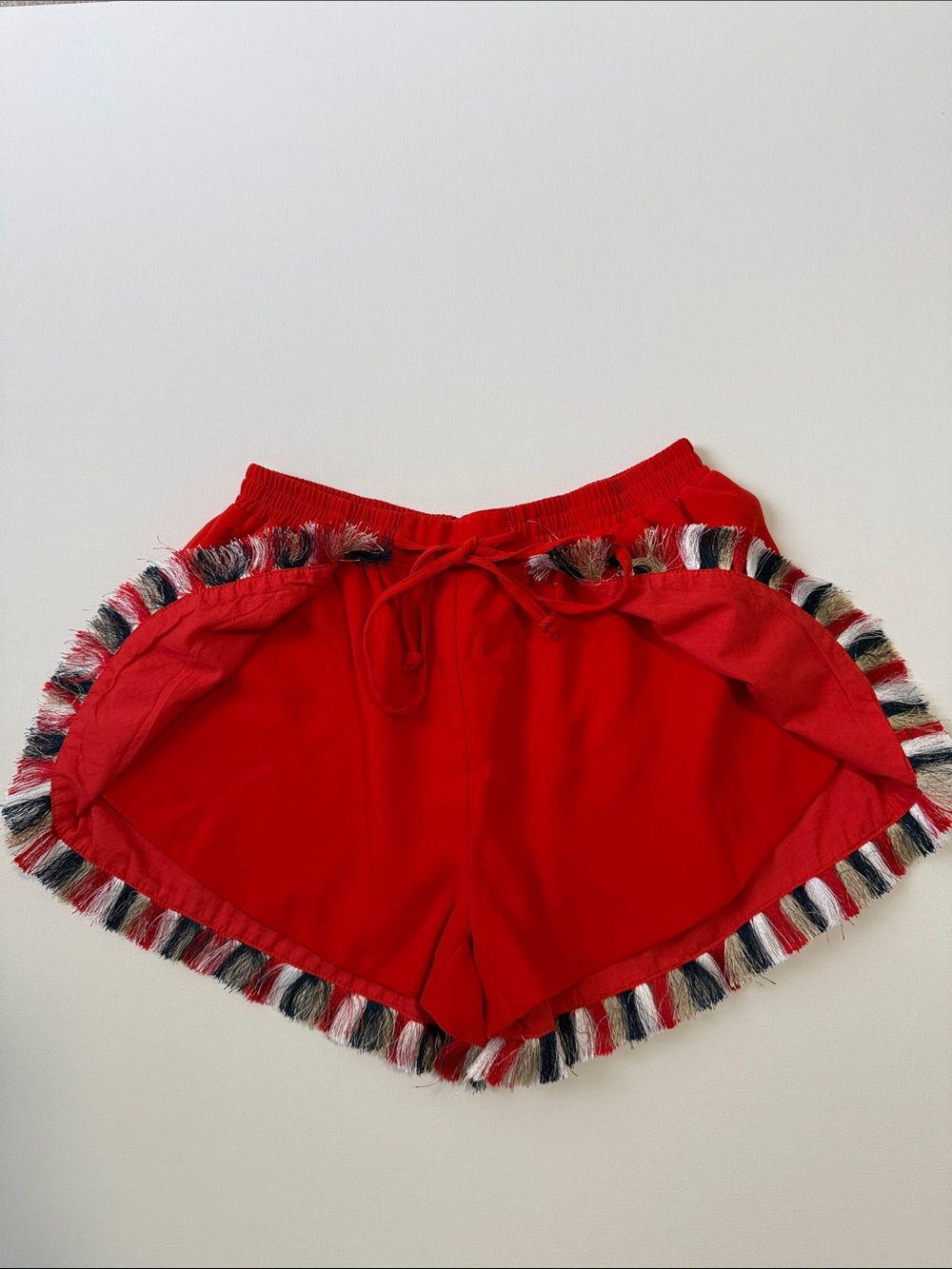Chloe Oliver Women's Red Orange Athletic Shorts with Fringe Trim Size Medium - Picture 3 of 15